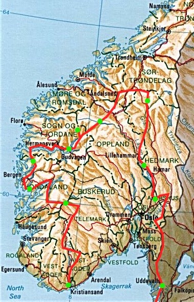 Reiseroute Norwegen ‘02